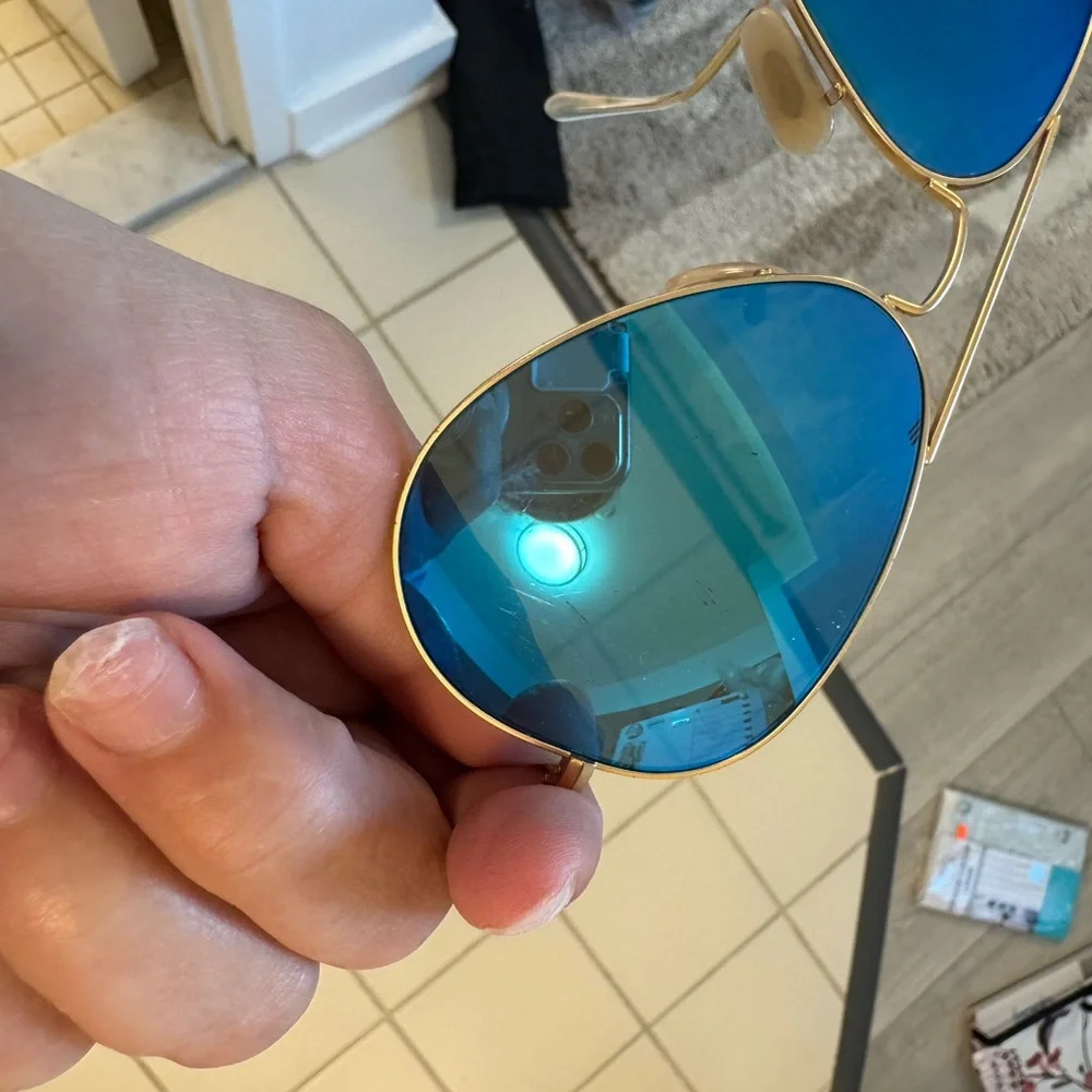 Ray-Ban Gold Frame Sunglasses with Blue Polarized Lenses - Picture 6 of 7